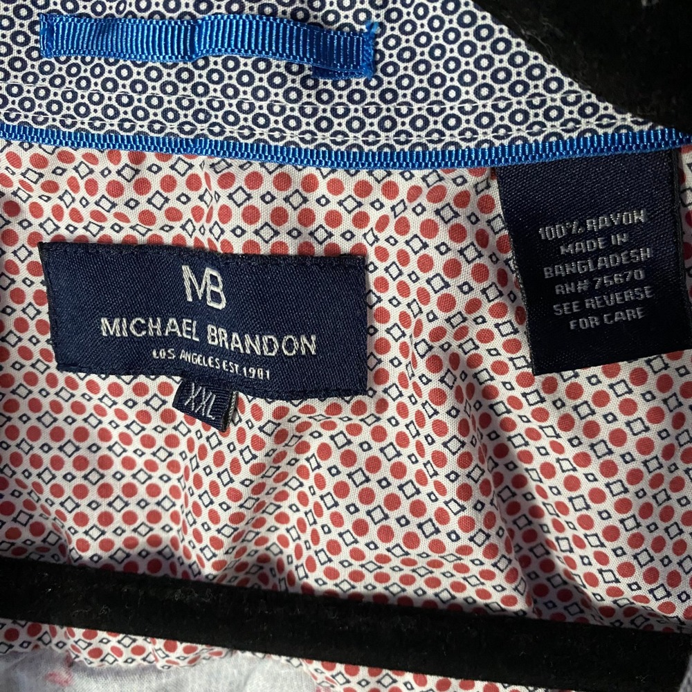 Michael Brandon Button Down Shirt Mens XXL Blue Flamingo Print Short Sleeve